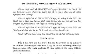 Ban hành quy trình nội bộ giải quyết thủ tục hành chính trong lĩnh vực Kinh tế hợp tác và Phát triển nông thôn thuộc thẩm quyền tiếp nhận và giải quyết của Bộ Nông nghiệp và Môi trường Ban hành quy trình nội bộ giải quyết thủ tục hành chính trong lĩnh vực Kinh tế hợp tác và Phát triển nông thôn thuộc thẩm quyền tiếp nhận và giải quyết của Bộ Nông nghiệp và Môi trường