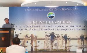 Tập huấn kiến thức, kỹ thuật sản xuất muối sạch cho diêm dân, các hợp tác xã sản xuất muối và cán bộ quản lý địa phương Tập huấn kiến thức, kỹ thuật sản xuất muối sạch cho diêm dân, các hợp tác xã sản xuất muối và cán bộ quản lý địa phương